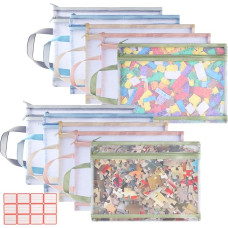 Pack of 10 Mesh Bags with Zipper, Double Layer Sorting Toy Storage Bags with Zipper, Breathable, Clear, Board Game Storage, Puzzle Storage Bags for