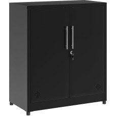 YITAHOME 2 Door Storage Cabinets, Metal Filing Cabinets with Keys, Storage Cabinet with 2 Adjustable Shelves, Bathroom Organiser Cabinet, Filing Cabinets for Home Office, Black
