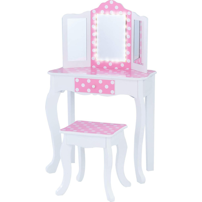 Fantasy Fields TD-11670FL Children's Dressing Table with Mirror and Stool with Lights Pink