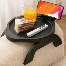 Bamboo Sofa Arm Rest Table with Rotating Mobile Holder Sturdy Couch Armrest Tray Clip On Sofa Tray Table for Wide Sofas Foldable Coucharm Clip Table for Eating and Drinking (Black30)
