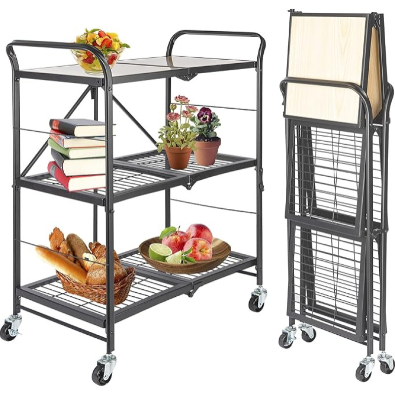ONVAYA® James Kitchen Trolley, Folding Serving Trolley, Tier Trolley, Side Trolley, Grey, Kitchen Shelf, Multifunctional Shelf, Household Shelf, Stand Shelf