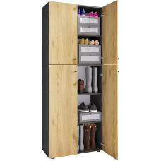 VCM Wooden Wardrobe | Cabinet with 5 Compartments and Revolving Doors | Dimensions Approx. W 70 x H 184 x D 40 cm - Lona Anthracite/Honey Oak