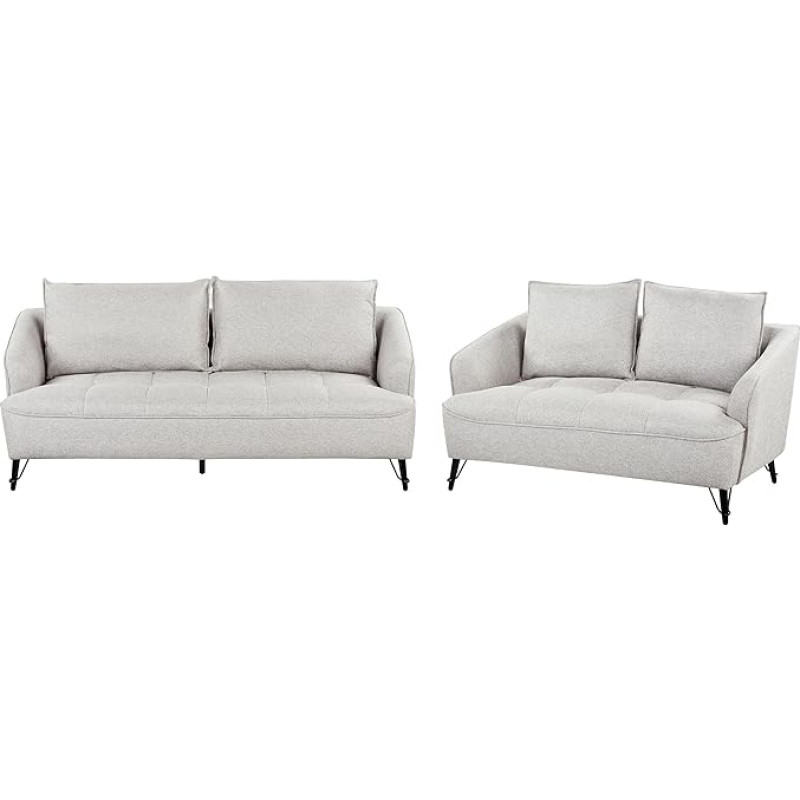 Hobro 5 Seater Sofa Set Fabric Grey Quilted with Armrests Loose Back Cushions