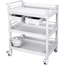 Qiwey Large Medical Utility Cart with 2 Drawers, 3 Tier Aesthetic Trolley with Wheels for Beauty Salon, Spa, Commercial, Hospital, Office, Lab Cart, White