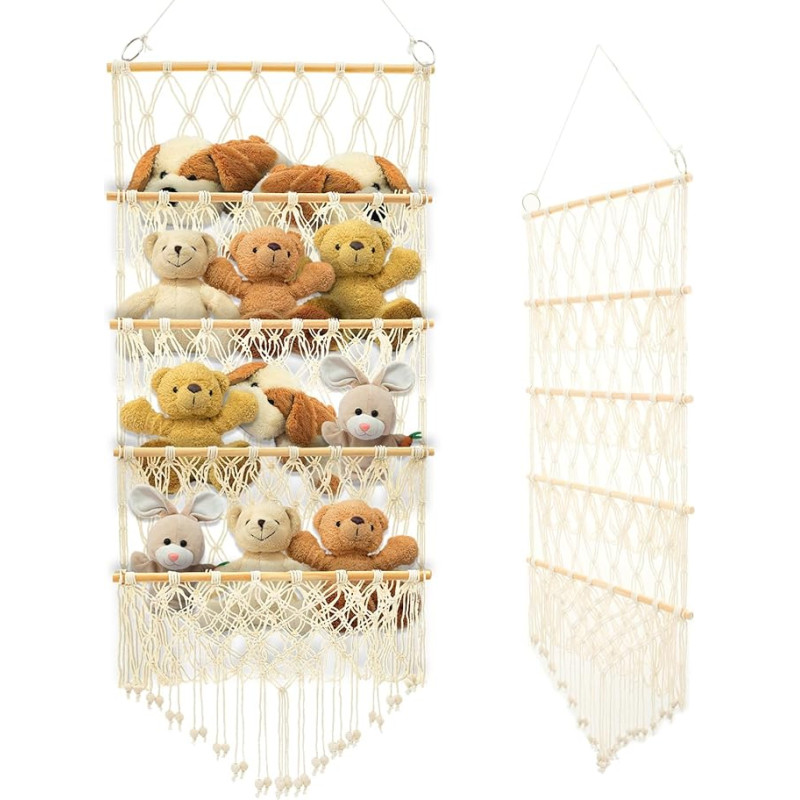 Stuffed Animal Storage 4 Layer Versatile Plush Toy Holder Stuffed Animal Hammock Large Capacity Vertical Toy Organizer Safe Nursery Hanging Organizer for Bedroom