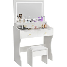 ZenkiHome 80cm White Modern Composite Dressing Table with Large Mirror and Adjustable Lights - 5 Drawers - Stool Included