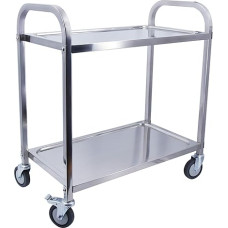 TAIMIKO Kitchen Trolley with Wheels, 2 Trays, Serving Trolley, Stainless Steel, Restaurant Trolley with Wheels, Mobile Storage