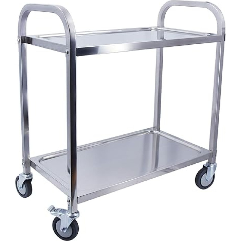 TAIMIKO Kitchen Trolley with Wheels, 2 Trays, Serving Trolley, Stainless Steel, Restaurant Trolley with Wheels, Mobile Storage
