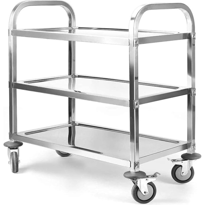 uyoyous 3 Tier Stainless Steel Trolley 750 x 400 x 835 mm Serving Trolley Kitchen Catering Trolley Multi-Purpose Kitchen Serving Trolley with Brake for Hotels Restaurants