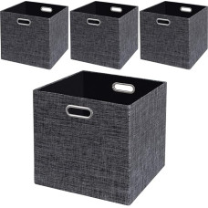 Posprica Storage Box, Set of 4 Foldable Storage Boxes, Toy Box for Cupboard, Shelf or Drawer (28 x 28 x 28 cm), Set of 4, Black