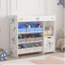 [en.casa] Søndreland Children's Bookcase with 9 Storage Boxes, Toy Shelf with Cupboard, 80 x 90 x 30 cm, Toy Storage, Koala Motif