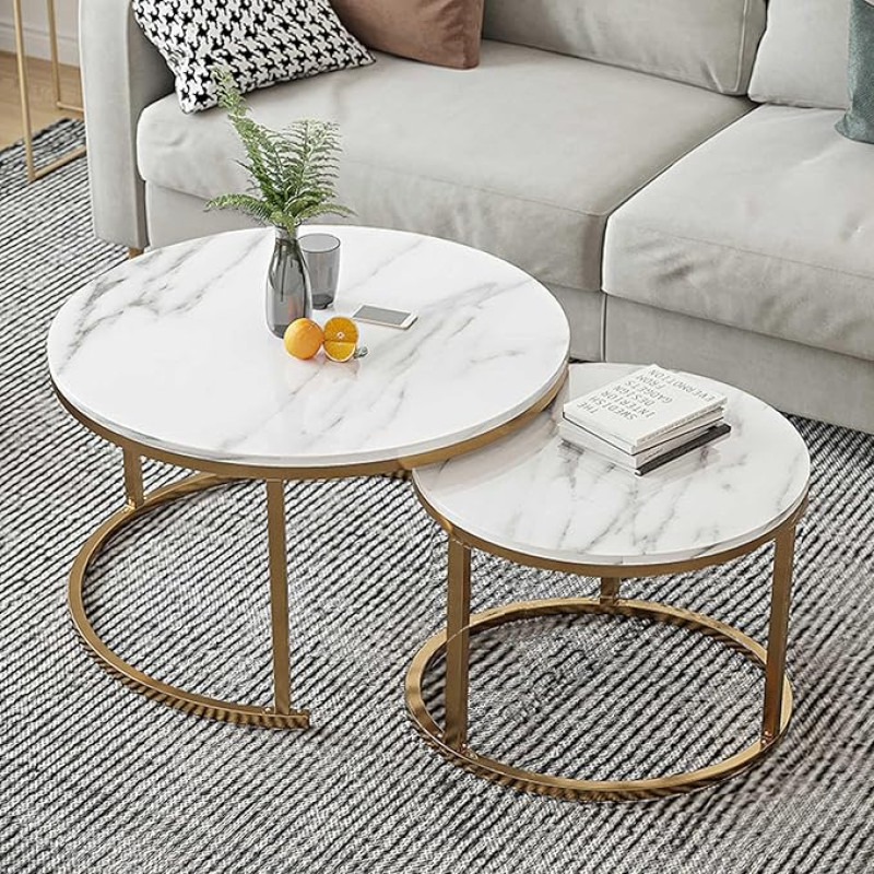 Modern Round Coffee Table Set for Living Room, 2 Piece Nesting Table Set, Ideal for Decorating Living Room, Bedroom, Balcony and Meeting Rooms, Stylish and Versatile Furniture Set