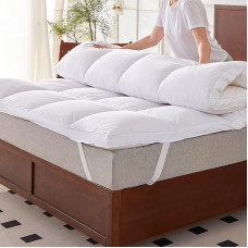 DOWNFOCUS Mattress Topper 180 x 200 cm Made of 100% Goose Feathers, 7 cm Height with Goose Feathers Topper 100% Cotton Cover Down Proof Oeko-Tex 100 Class 1 Certified, Downpass
