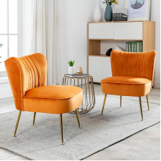 chairus Velvet Upholstered Chair with Metal Legs, Padded Single Sofa, Modern Reading Chair for Balcony, Living Room (Orange-2)