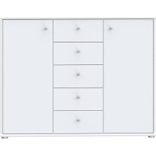 Forte Tempra 2 Chest of Drawers with 2 Doors and 5 Drawers, Wooden, White, W x H x D: 108.8 x 85.5 x 34.8 cm