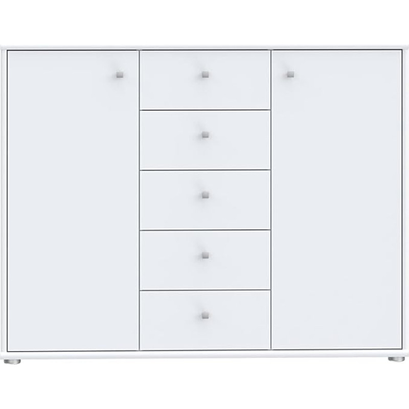 Forte Tempra 2 Chest of Drawers with 2 Doors and 5 Drawers, Wooden, White, W x H x D: 108.8 x 85.5 x 34.8 cm