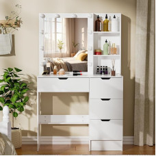 Puselo Dressing Table with Mirror and Lights, Dressing Table with Drawers, 3 Colour Modes for Bedroom (TY3387)