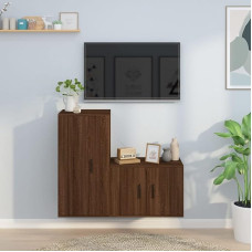 Homgoday TV Furniture Set 2 Pieces Oak Brown Multilayer Wood Living Room TV Cabinet Low TV Cabinet Coffee Table TV Stand for TV Living Room Furniture