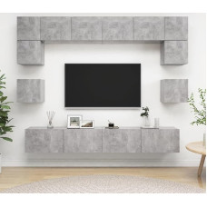 Homgoday TV-Schrank-Set, 8-teilig, Grau, Beton, Spanplatte, TV-Schrank, TV-Schrank, Couchtisch, Wohnzimmertisch, TV-Ständer für Wohnzimmer