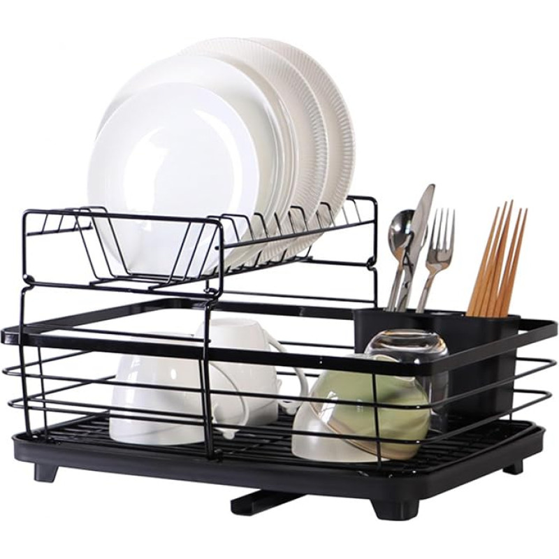 VIDECOR Geschirrtrockner – Geschirrständer für Die Küchentheke mit Besteckhalter, Langlebiger Edelstahl, Geschirrständer für Verschiedenes Geschirr, Einfache Installation, Kompakt,H
