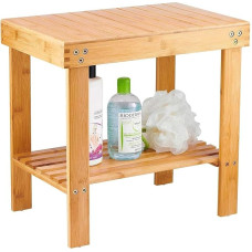 VaeFae Bamboo Bathroom Stool with Footrest, with Storage Compartment, Durable, Lightweight and Non-Slip, Large Natural Bamboo Colour