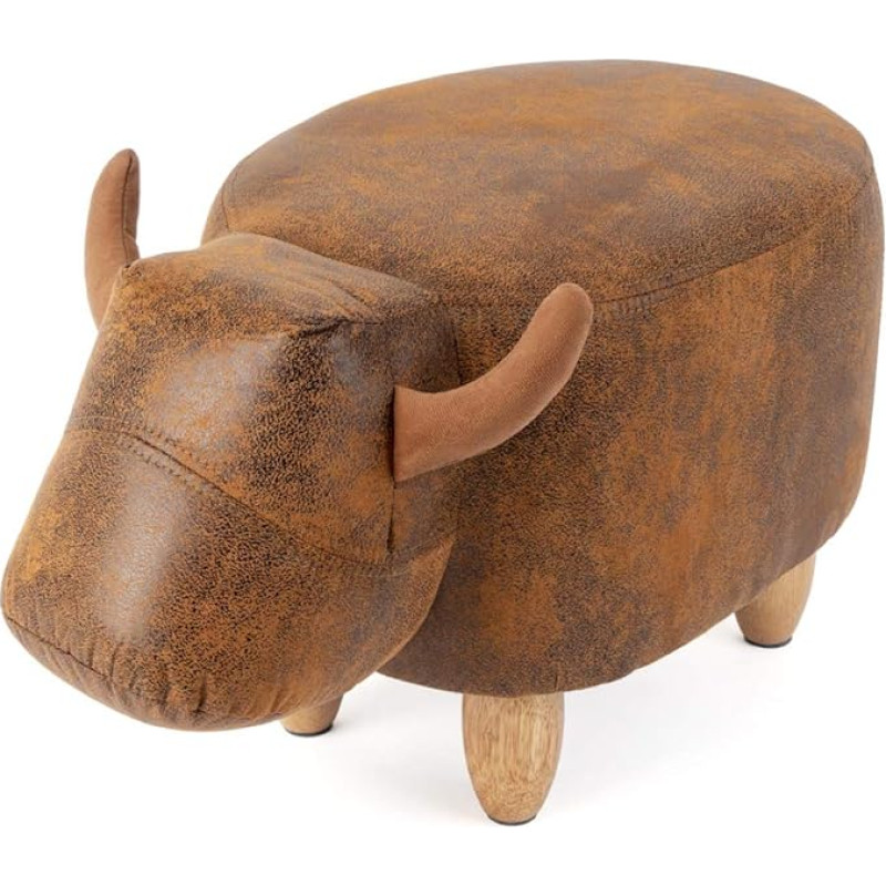 balvi La Vache Stool Brown in the Shape of a Cow Wooden Legs Faux Leather / Wood