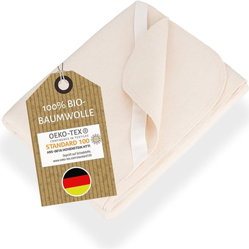 NULANI HOME® Soft Organic Molleton Toppers, Mattress Protector 90 x 200 cm, Made in Germany, 100% Organic Cotton, Skin-Friendly and Suitable for Allergy Sufferers, Breathable Mattress Topper for Bed