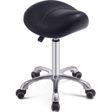 Grace&Grace Saddle Stool, Saddle Chair, Rolling Stool, Swivel Stool with Wheels, Height Adjustable, Work Stool, Kitchen Stool, Practice Stool (without Backrest, Black)