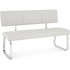 IDIMEX Vilas Dining Room Bench, 3-Seater, Light Grey, Faux Leather Dining Bench for Kitchen, Metal Frame Chrome-Plated, Bench for Dining Room with Backrest Comfortable Padded