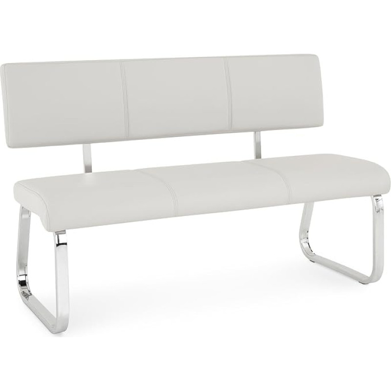 IDIMEX Vilas Dining Room Bench, 3-Seater, Light Grey, Faux Leather Dining Bench for Kitchen, Metal Frame Chrome-Plated, Bench for Dining Room with Backrest Comfortable Padded