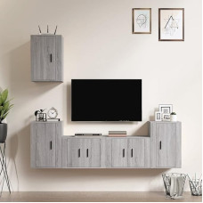 Homgoday TV-Möbel-Set 5 Stück Sonoma-Grau aus mehrschichtigem Holz, Wohnzimmer-TV-Schrank, niedriger TV-Schrank, Couchtisch, TV-Ständer für TV, Wohnzimmer, Möbel