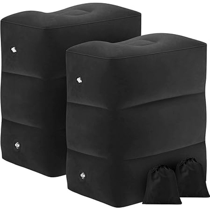 Inflatable Footrest Aeroplane Pack of 2, Mainiusi Footrest Aeroplane for Children, Travel Footrest Cushion for Children to Sleep on Travel, Suitable for Office, Home and Train Plane (Black, Pack of 2)