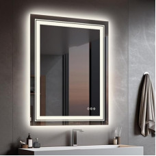 LUVODI Bathroom Mirror with Lighting, 50 x 70 cm, LED Wall Mirror with Backlight and Front Lighting, Anti-Fog, Cosmetic Mirror, Dimmable Light Mirror, Warm White, Neutral, Cool White, IP56