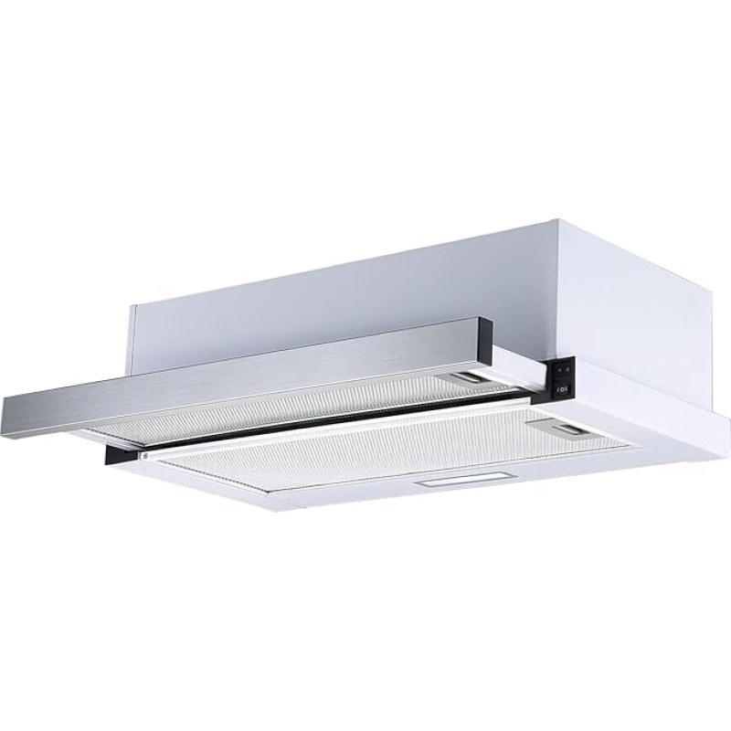 Respekta Cooker Hood / Flat Screen Hood 60 cm / Stainless Steel Housing in White / Exhaust and Recirculation Function / CH4138IXC / C / 53-64dB