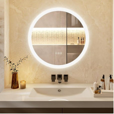 ChillCruiser 600 mm Round LED Bathroom Mirror with Touch Switch Dimmable Background Lights Anti-Fog 3 Colour Modes Memory Function Wall Mirror