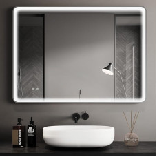Bathroom Mirror with Lighting, 80 x 60 cm, Super Bright COB LED Light Strips, Aluminium Frame, 3 Light Colours, Dimmable, Anti-Fog, Memory Function, Bathroom Mirror Wall Mirror with Litch