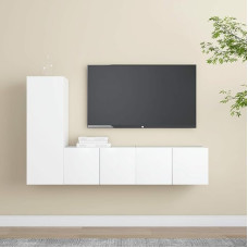 Homgoday TV Furniture Set 3 Pieces White Chipboard TV Cabinet Low TV Cabinet Industrial Coffee Table TV Stand for Living Room 60x30x30cm White
