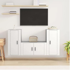 Homgoday TV-Möbel-Set, 3-teilig, weiß, aus mehrschichtigem Holz, TV-Schrank, Wohnzimmer, TV-Schrank für Wohnzimmer, TV-Schrank für TV-Schrank Wohnzimmer