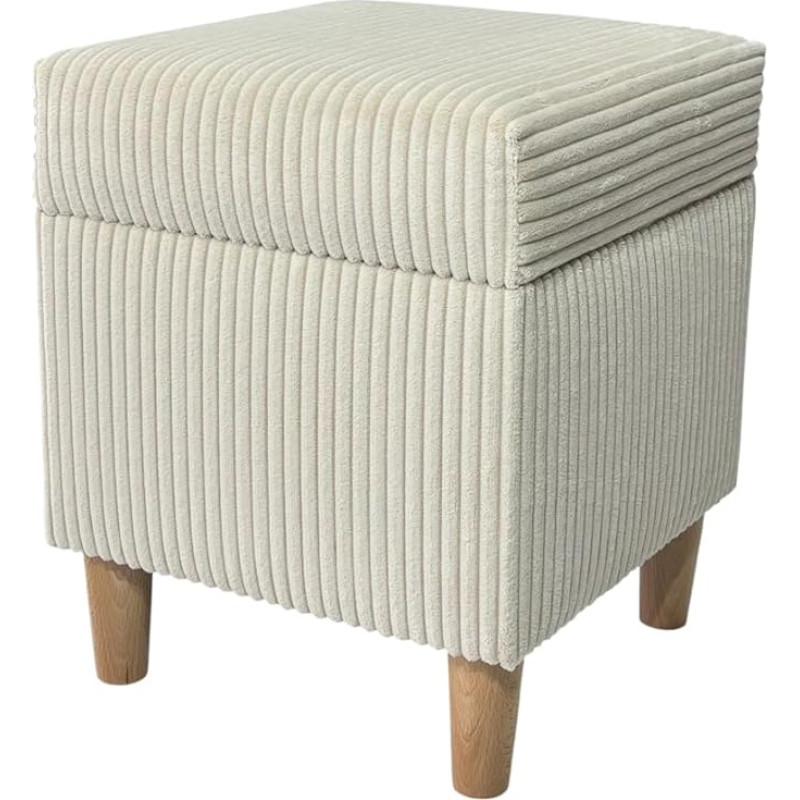 Leo4dog Stool with Storage Space Made of Corduroy Footstool N 35 x 35 x 42 cm (Beige)