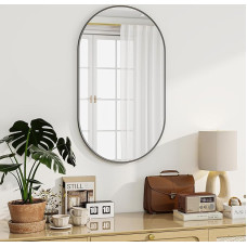 Koonmi Oval Bathroom Mirror, 56 x 96 cm, Tempered Glass Wall Mounted Bathroom Mirror without Distortion, Horizontal or Vertical Hanging, for Bedroom, Entrance, Living Room, Black