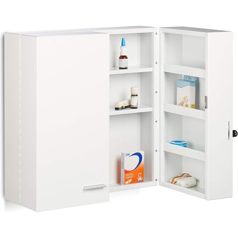 Relaxdays Medication Cabinet XXL Premium Lockable 2-Door 11 Compartments H 53 x W 53 x D 20 cm White