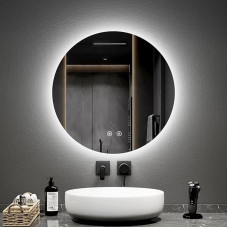 EMKE Bathroom Mirror Round Diameter 60cm with Anti-Fog + Touch Switch Bathroom Mirror with LED Backlight Cool White Light 6500K Light Dimmable Round LED Mirror