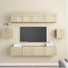 Homgoday TV Furniture Set of 6 Sonoma Oak Chipboard TV Cabinet Low Cabinet for TV Coffee Table Living Room TV Stand for Living Room