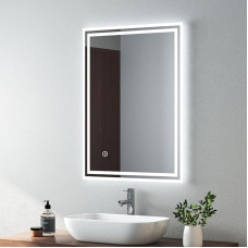 EMKE 800 x 600mm LED Illuminated Bathroom Mirror with Lights and Distance Pad Backlight Wall Mounted Touch Sensor Bathroom Mirror Anti-Fog for Makeup Cosmetics