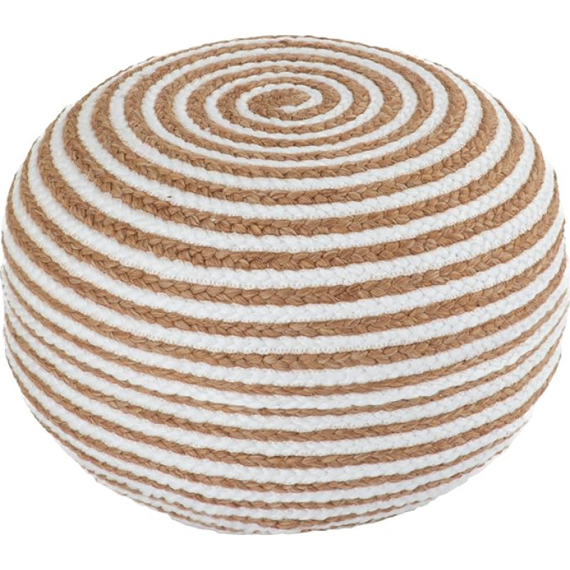 Dekorist Runder Ottoman-Pouf, Fußhocker, Jute-Sitzkissen, Boho-Heimdekoration, extra Sitzpouf für Wohnzimmer, Schlafzimmer, Innenbereich, Gletscherweg, 53,3 x 53,3 x 27,9 cm, natürliche weiße Linie