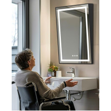 LUVODI LED Bathroom Mirror Black 90 x 60 cm Bathroom Mirror with Backlight Anti-Fog IP56 Energy Saving Mirror 3 Light Colours Dimmable 3000K 4500K 6000K