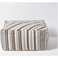 Homescapes Selam Modern Cube Seat Cushion 60 x 60 cm Grey / White Striped Scandinavian Design