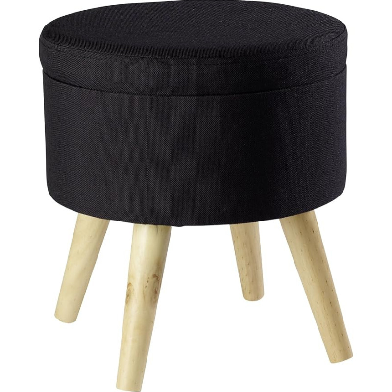 Echtwerk Max Stool, Cube, Round, with Storage Space, Removable Lid, Padded Seat, Wooden Feet, Black, 32 x 32 x 39 cm