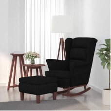 ZEYUAN Rocking Chair and Stool with Wooden Legs, Living Room Armchair, TV Chair, Relaxing Chair, Rocking Chair, Living Room Chair, Bedroom Armchair, Black Velvet