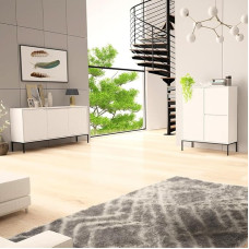 Lomadox Living Room Set 2-Piece Living Room Cabinet Living Room Furniture Living Room Cabinets Modern in Matt White with Milled Fronts